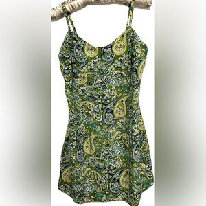 Express Dress 9/10 Green Paisley Silky Mini Romper Fairy Grunge VTG Y2K Coquette